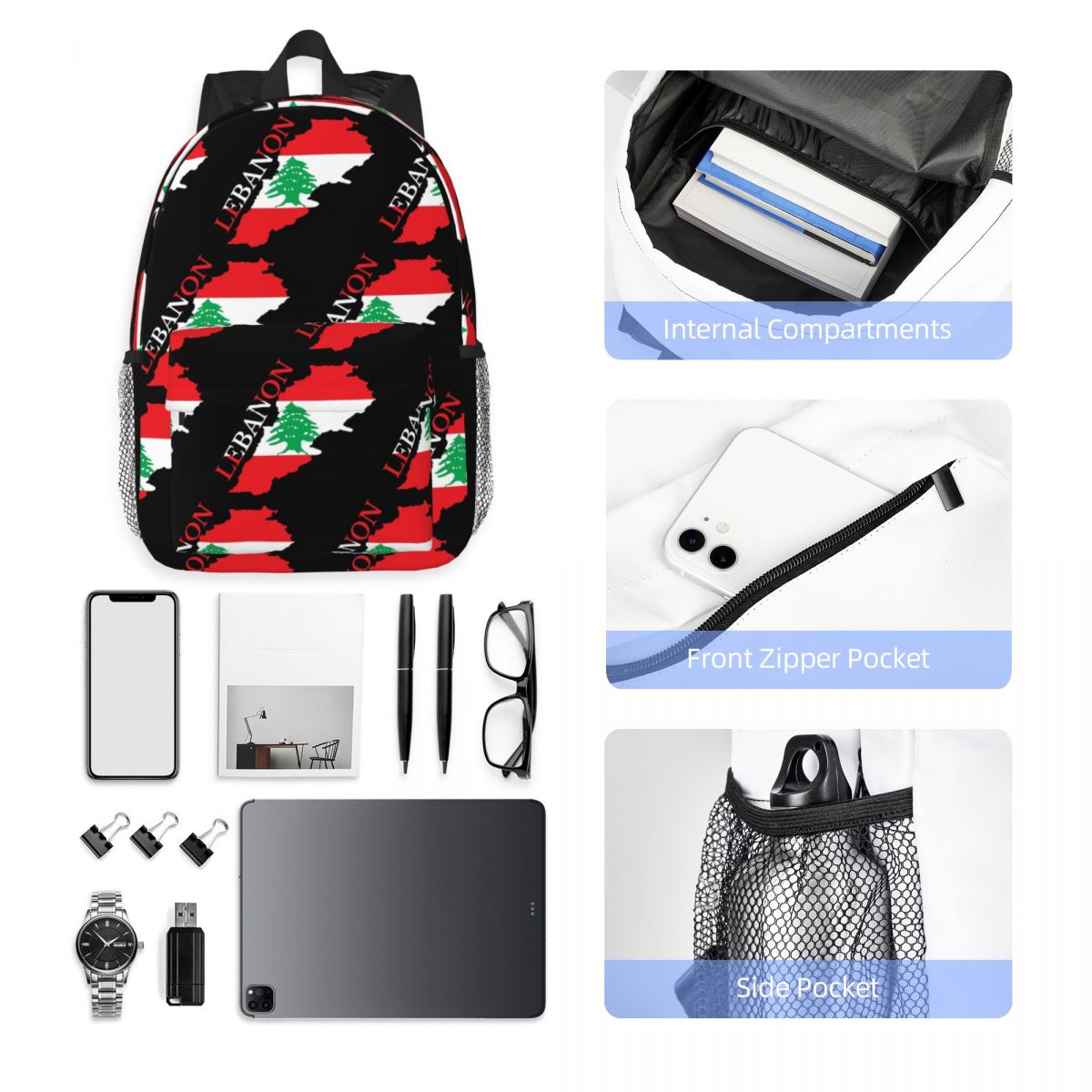Women Bags Lebanon - حقيبة ظهر بتصميم خريطة وعلم لبنان،