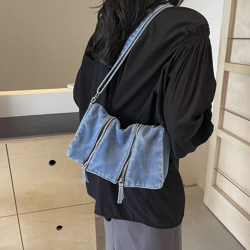 Women'S Bags New Look - الصلبة سستة الدنيم حقيبة كتف متعددة