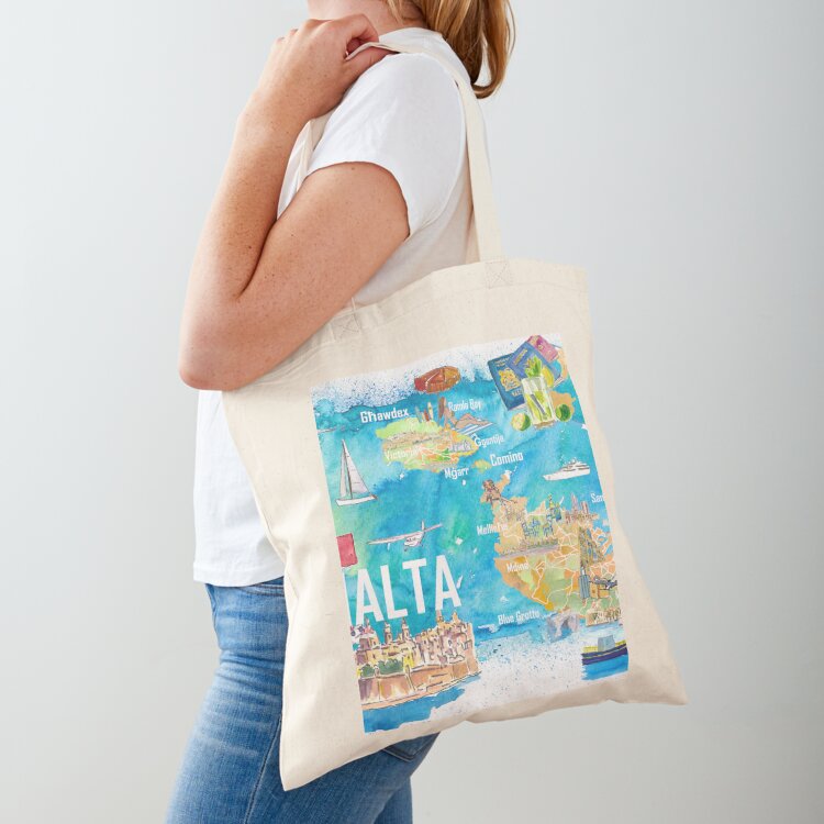 Women Bags Malta - خريطة سياحية مصورة لجزيرة مالطا مع