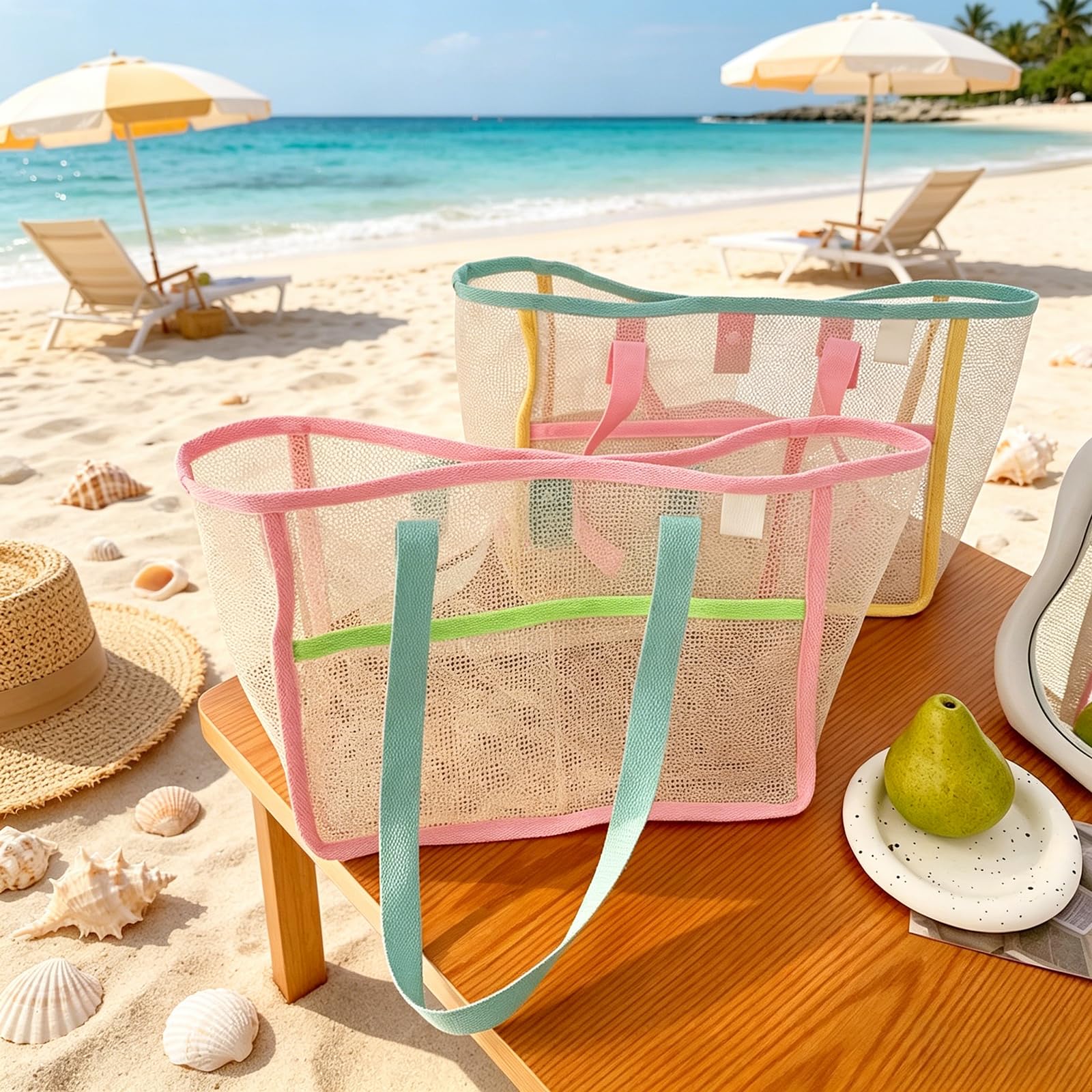حقائب شاطئ نسائية ملونة قابلة  - مراجعة Mesh Net Bag وسعره