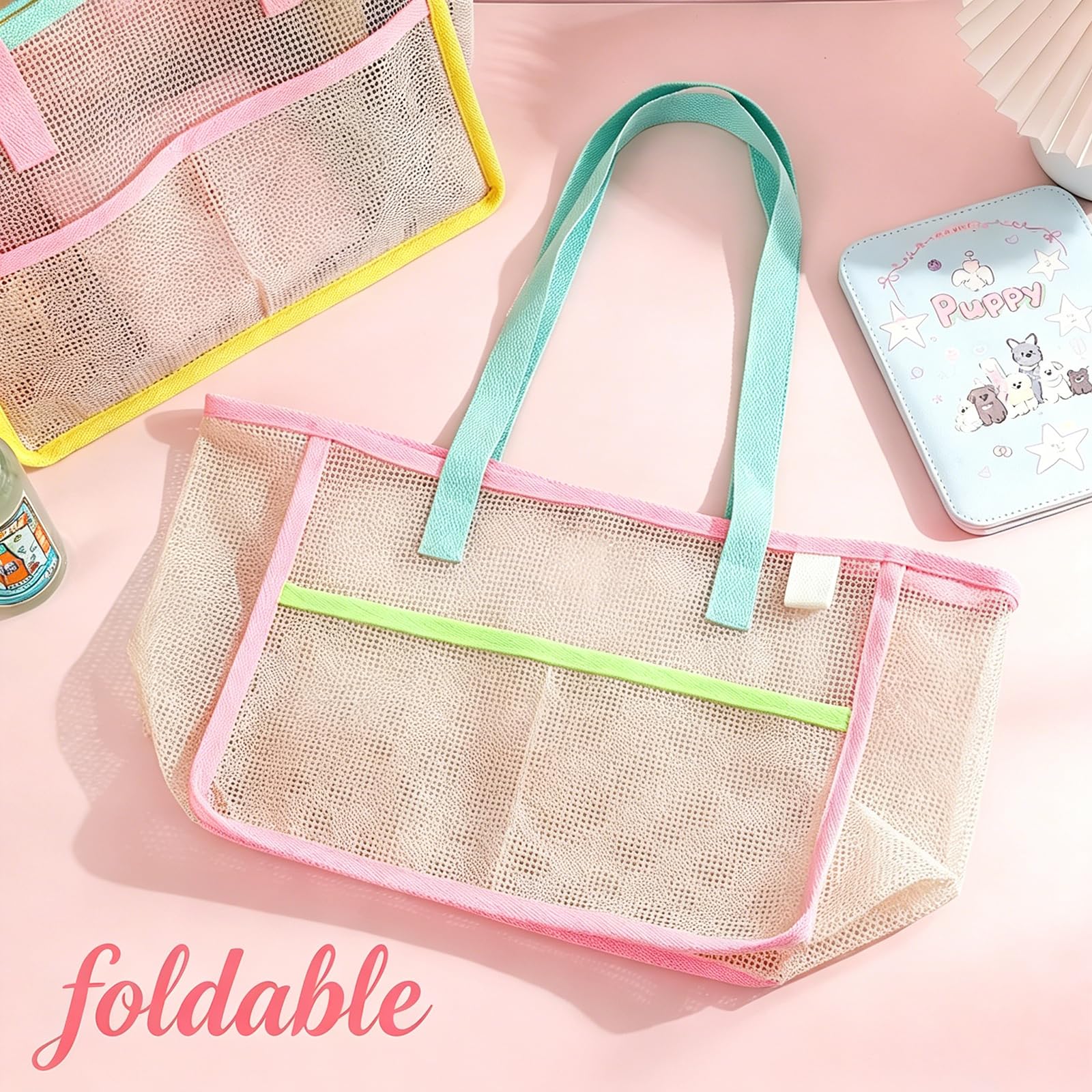 حقائب شاطئ نسائية ملونة قابلة  - مراجعة Mesh Net Bag وسعره